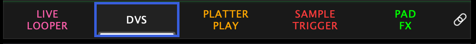 Loop Player's slot after a second press: it now reads DVS in white, outlined in Loop Player's own blue, with the blue underline beneath it