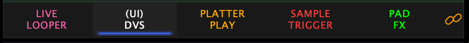 The same bar unlinked: the chain icon at the end has turned orange and open, and the active button is marked (UI) above its name to show it is the on-screen mode only