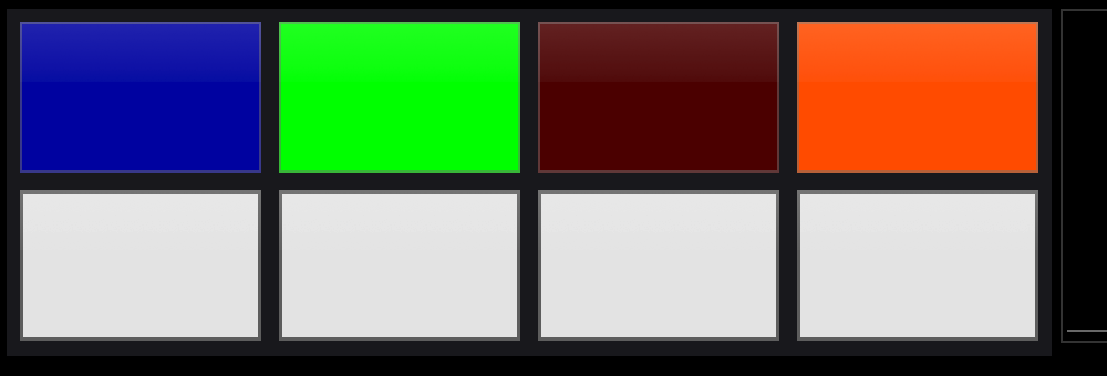 The Frequency Isolator on the on-screen pads: the bar reads FREQUENCY ISOLATOR, outlined in the Sampler's red, and the top row of pads is lit blue, green, dark red and orange for Acapella, Melody, Bass and Drums; the bottom row is white